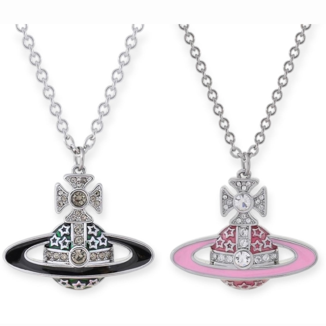 Multi Star Orb Pendant Necklace Black & Pink (2 Color)