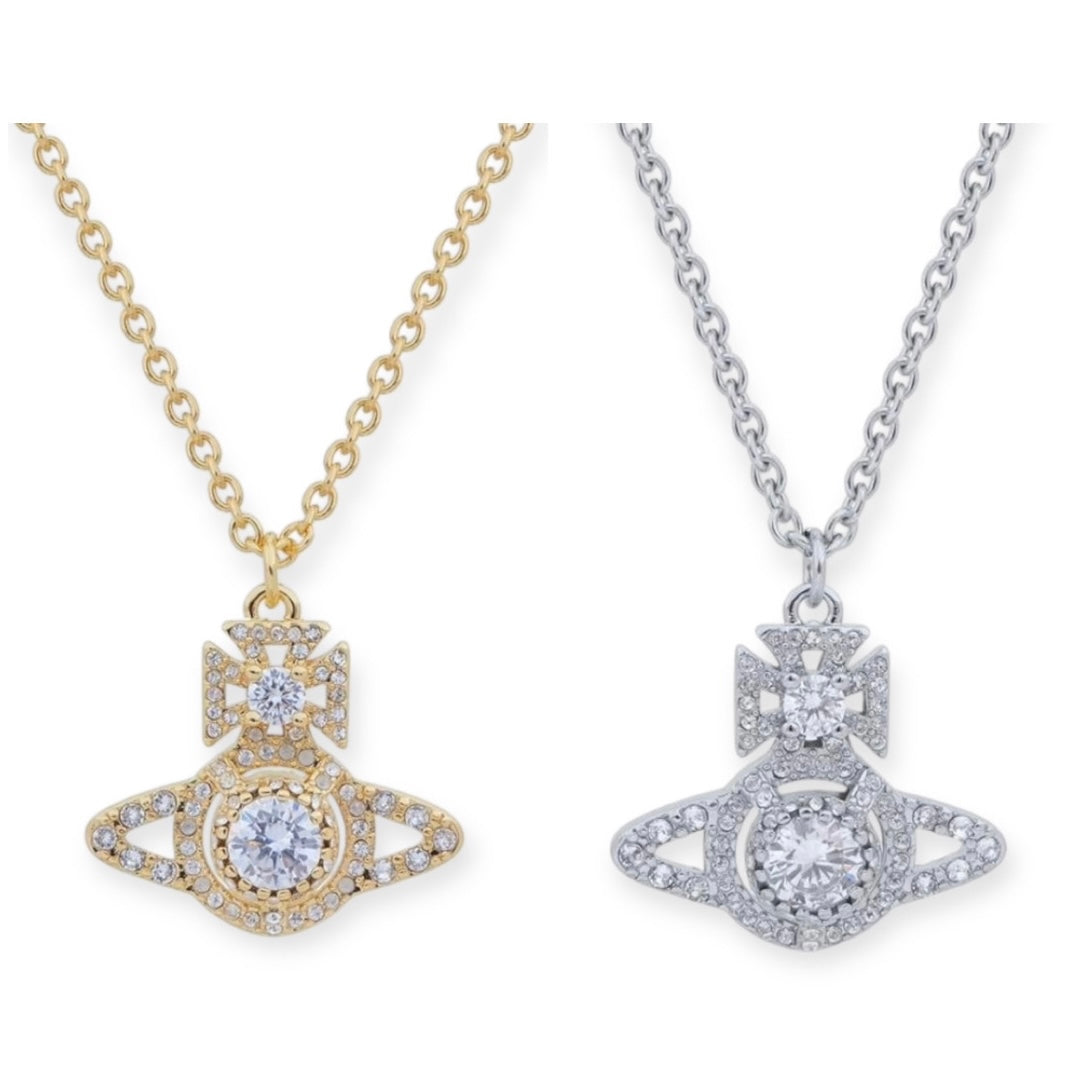 Gem Encrusted Chain Orb Pendant Necklace Gold & Silver (2 Colors)