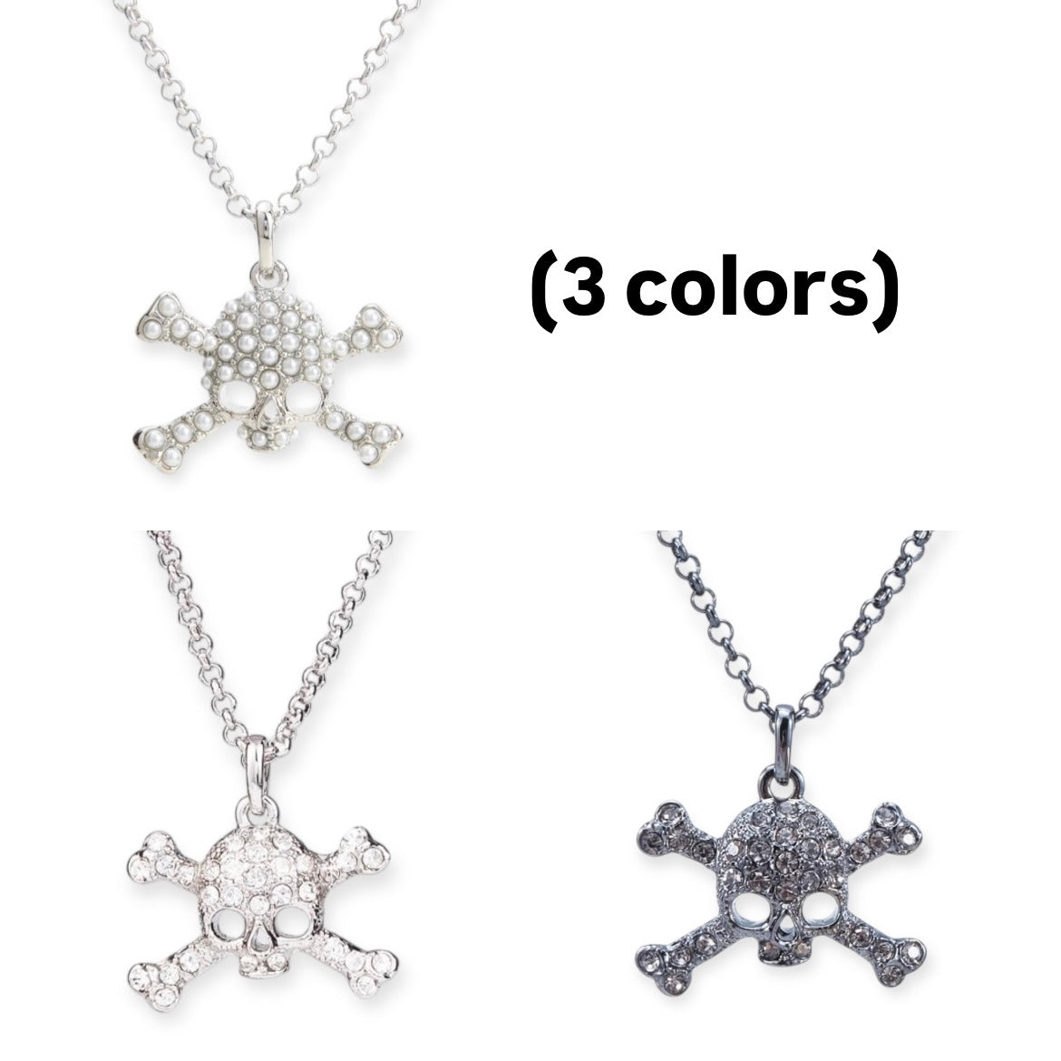 Skull & Crossbones Pearl Silver Pendant Necklace