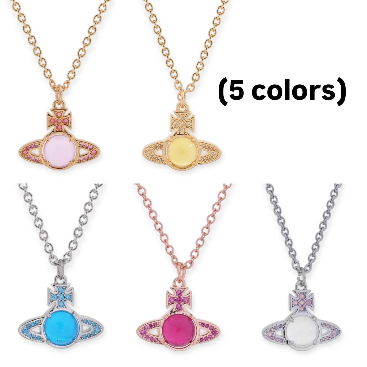 Colorful Studded Gem Orb Pendant Necklace (5 Colors)