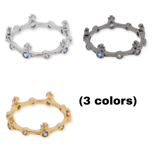 Mini Orb Gem Stud Tiara Crown Design Ring (3 Colors)