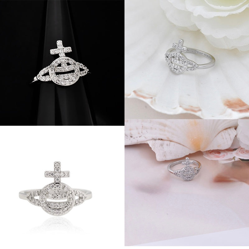 Gem Studded Encrusted Outline Orb Pendant Ring