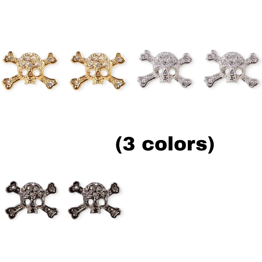 Skull Cross Gem Studded Orb Pendant Earrings (3 Colors)