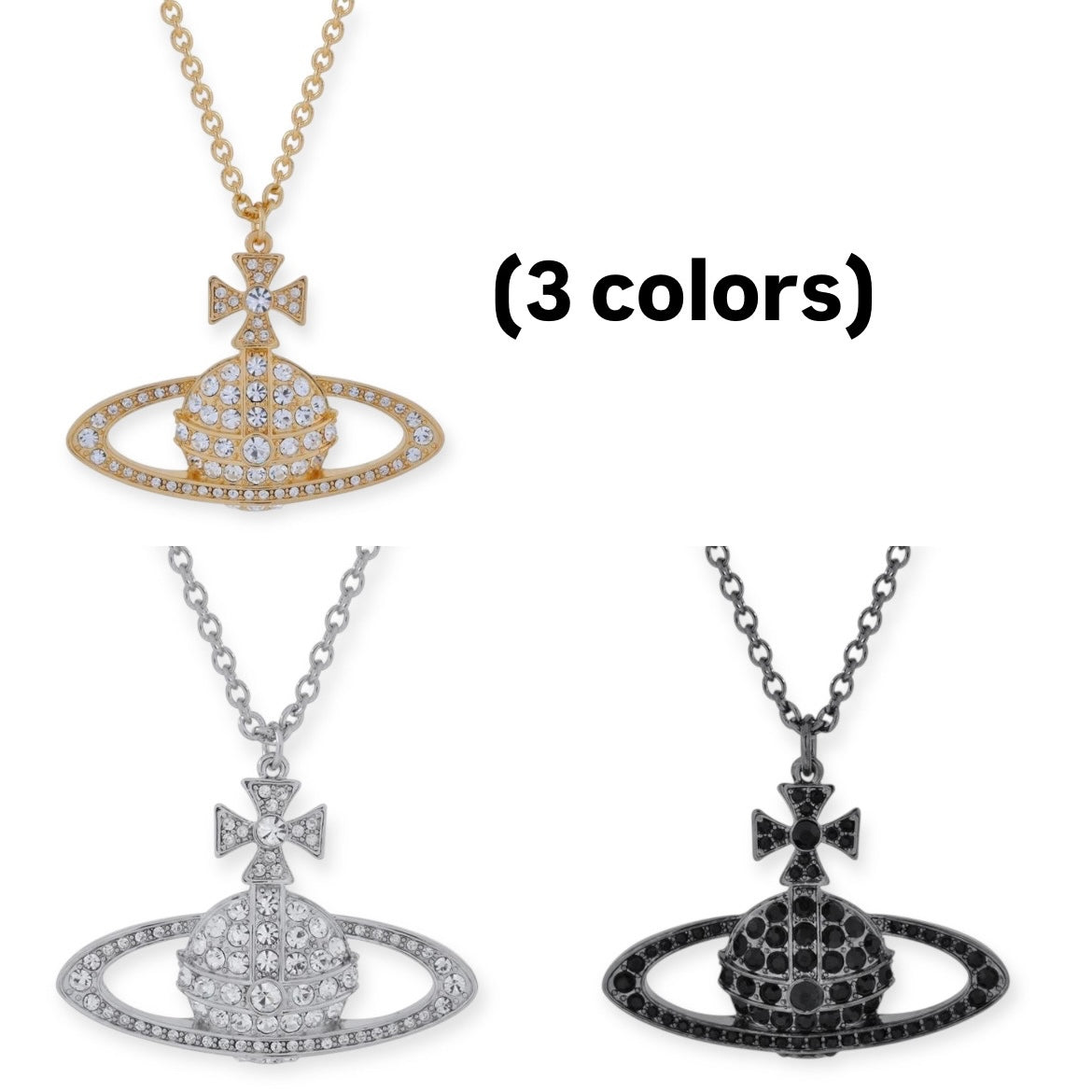 Large Gem Studded Encrusted Orb Pendant Necklace (3 colors)