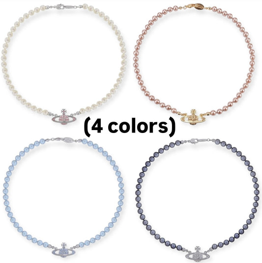 Beaded Pearl Colorful Abstract Pendant Orb Necklace (4 Colors)