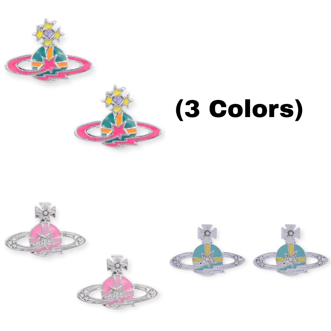 Multicolor Mini Orb Shooting Star Saturn Earrings (3 Colors)