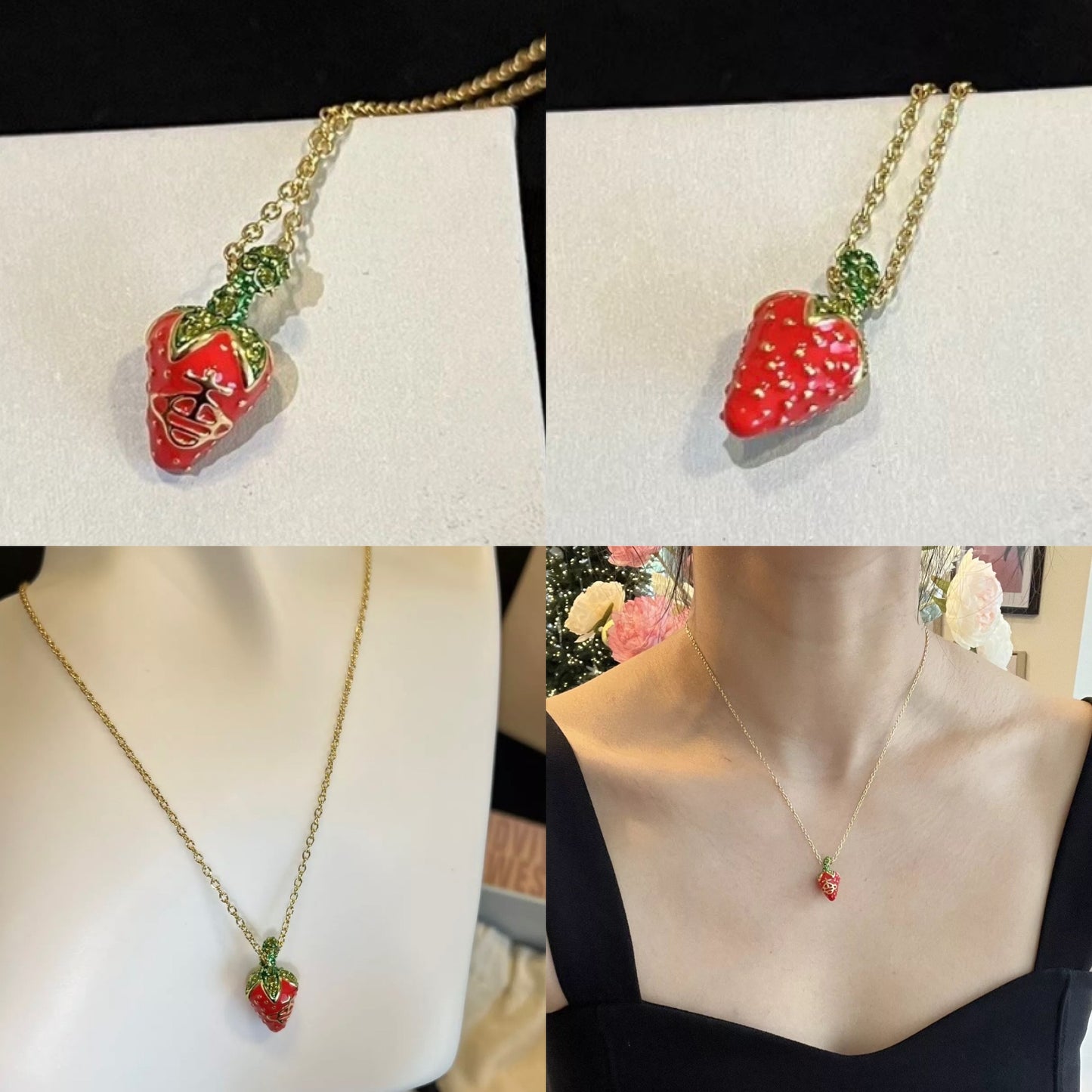 Strawberry Orb Engraved Gold Chain Pendant Necklace