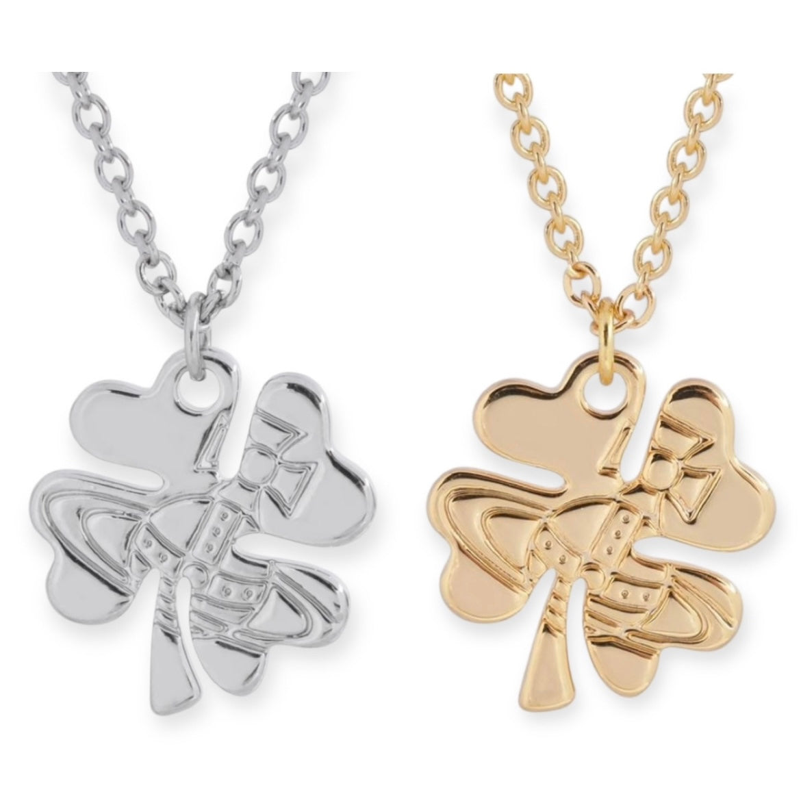 Clover Staple Engraved Orb Pendant Necklace Gold & Silver (2 Colors)