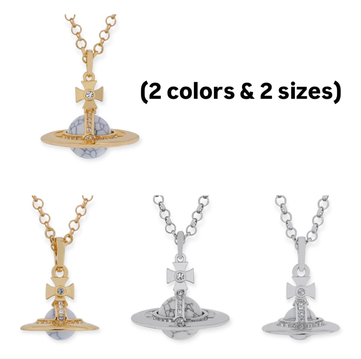 Gold & Silver Marble Design Orb Necklace (20MM & 10MM)