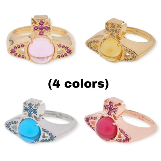 Colorful Studded Gem Orb Pendant Ring (4 Colors)
