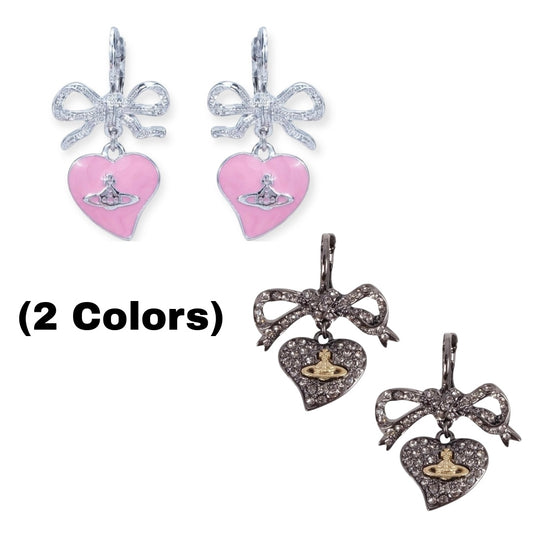 Heart Shaped Gem Studded Orb Pendant Earrings (2 Colors)
