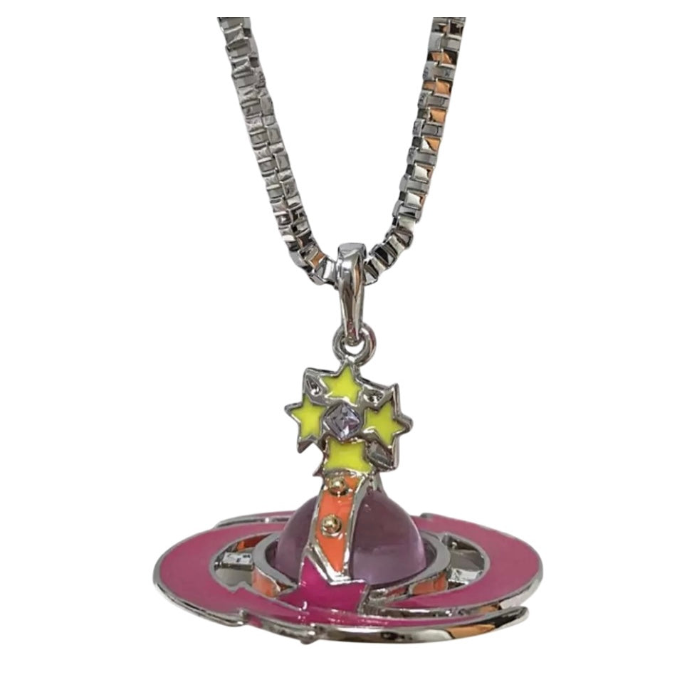 Shooting Star Meteor Colorful Abstract Orb Pendant Star Necklace (20MM & 10MM)