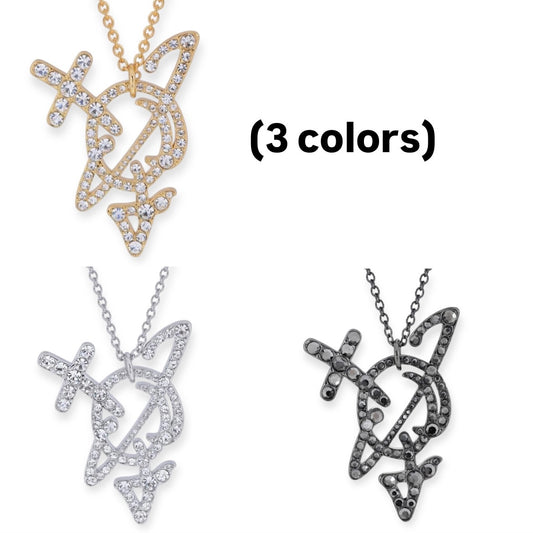 Redesigned Gem Encrusted 2D Orb Pendant Necklace (3 Colors)