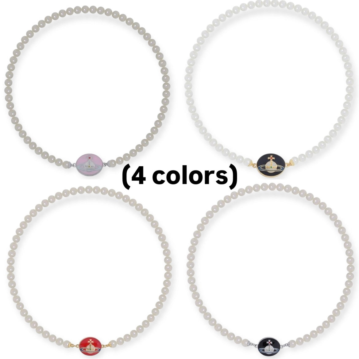 Beaded Pearl Chain Orb Engraved Pendant Magnetic Clasp Choker Necklace (4 Colors)