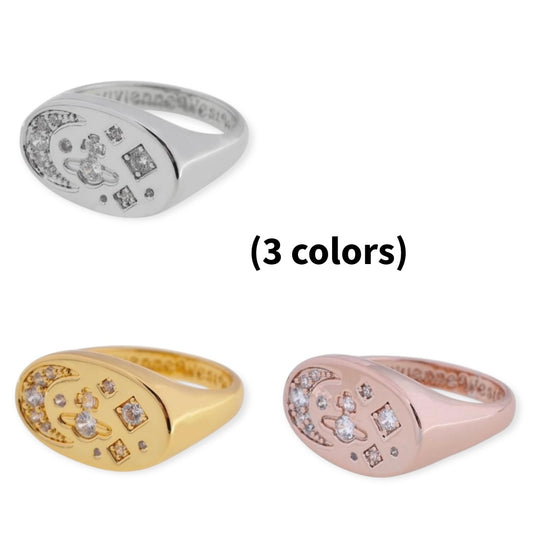 Moon Stars Display Gem Studded Orb Design Ring (3 colors)