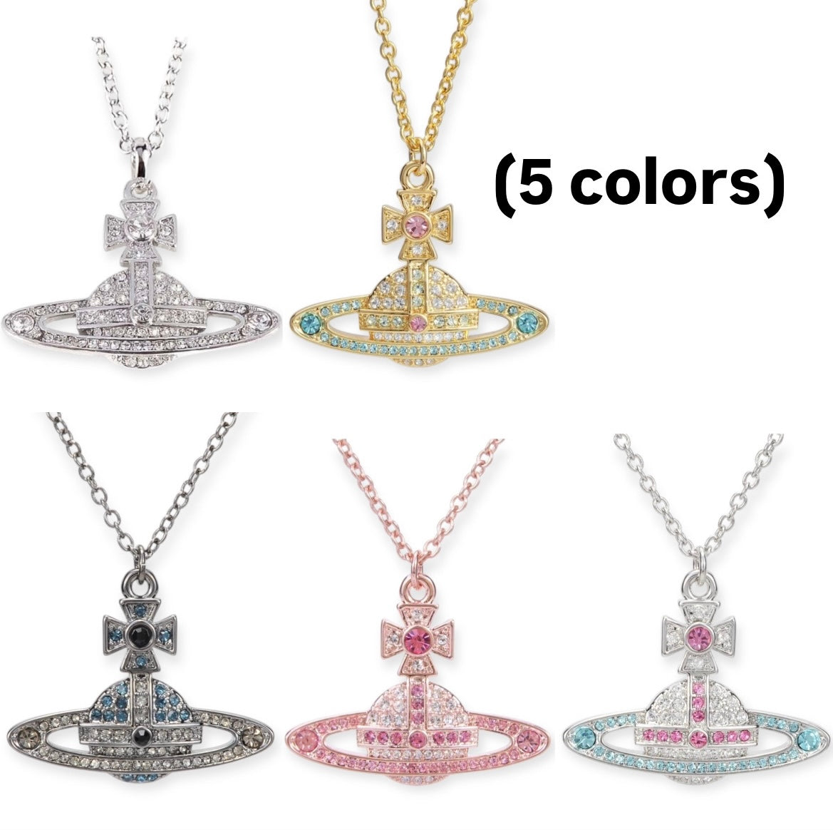 Gem Studded 2D Orb Pendant Necklace (5 Colors)