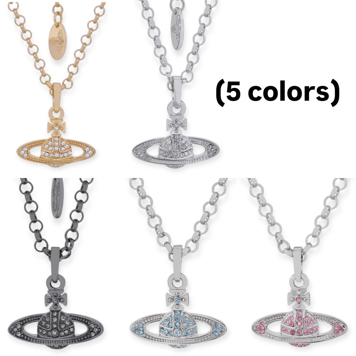 Mini Gem Studded Planet Orb Pendant Necklace (5 Colors)