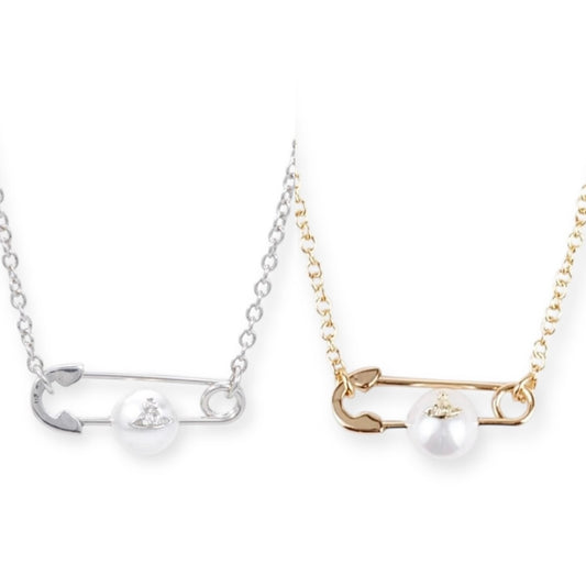 Safety Pin Pearl Design Necklace Gold & Silver (2 colors)