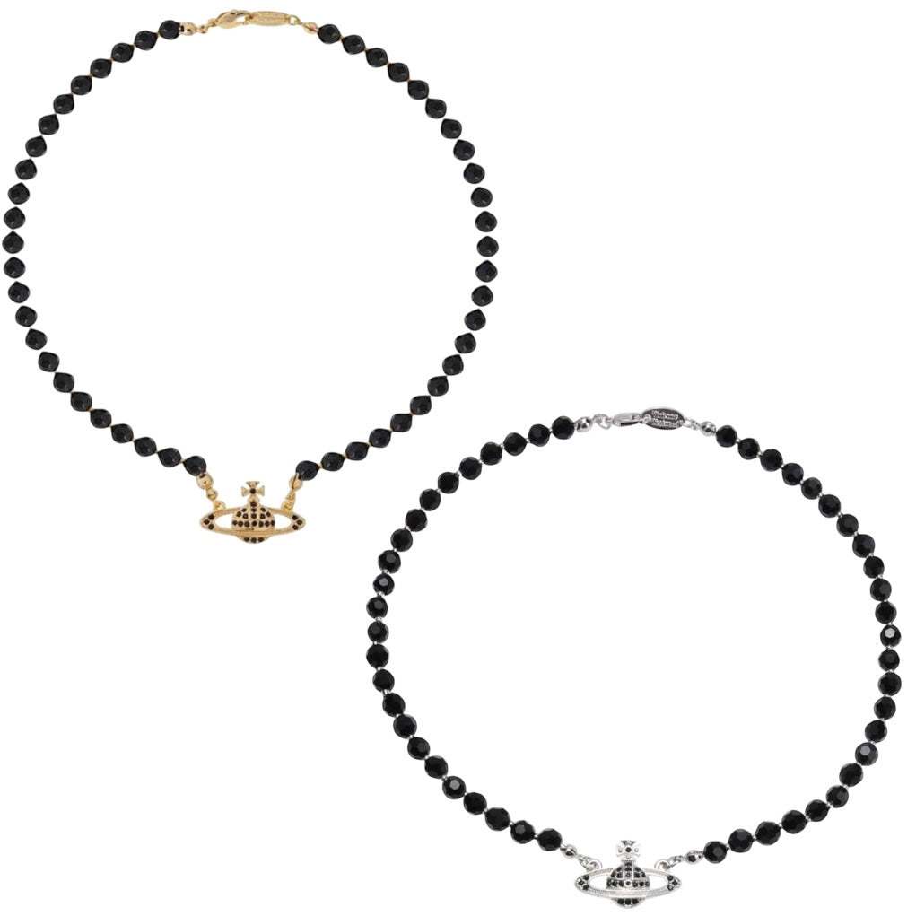 Black Beaded Crystal Pearl Orb Pendant Necklace Gold & Silver (2 Colors)
