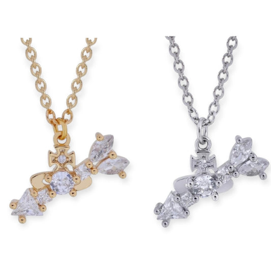 Multi Gem Abstract Arrow Design Pendant Necklace Gold & Silver (2 Colors)