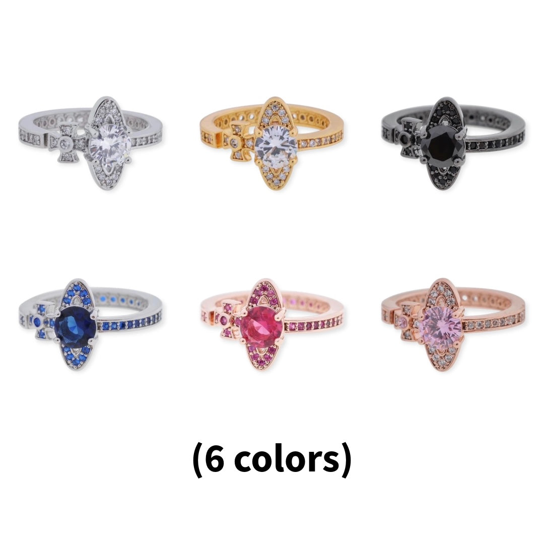 Sideways Orb Design Gem Studded Ring (6 colors)
