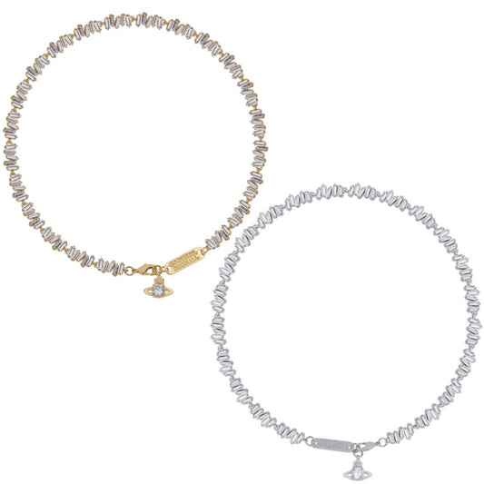 Crystal Shards Hanging Orb Pendant Choker Necklace Gold & Silver (2 Colors)