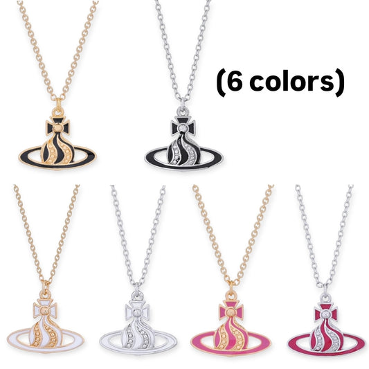 Gem Studded Swivel Pattern Orb Pendant Necklace (6 Colors)