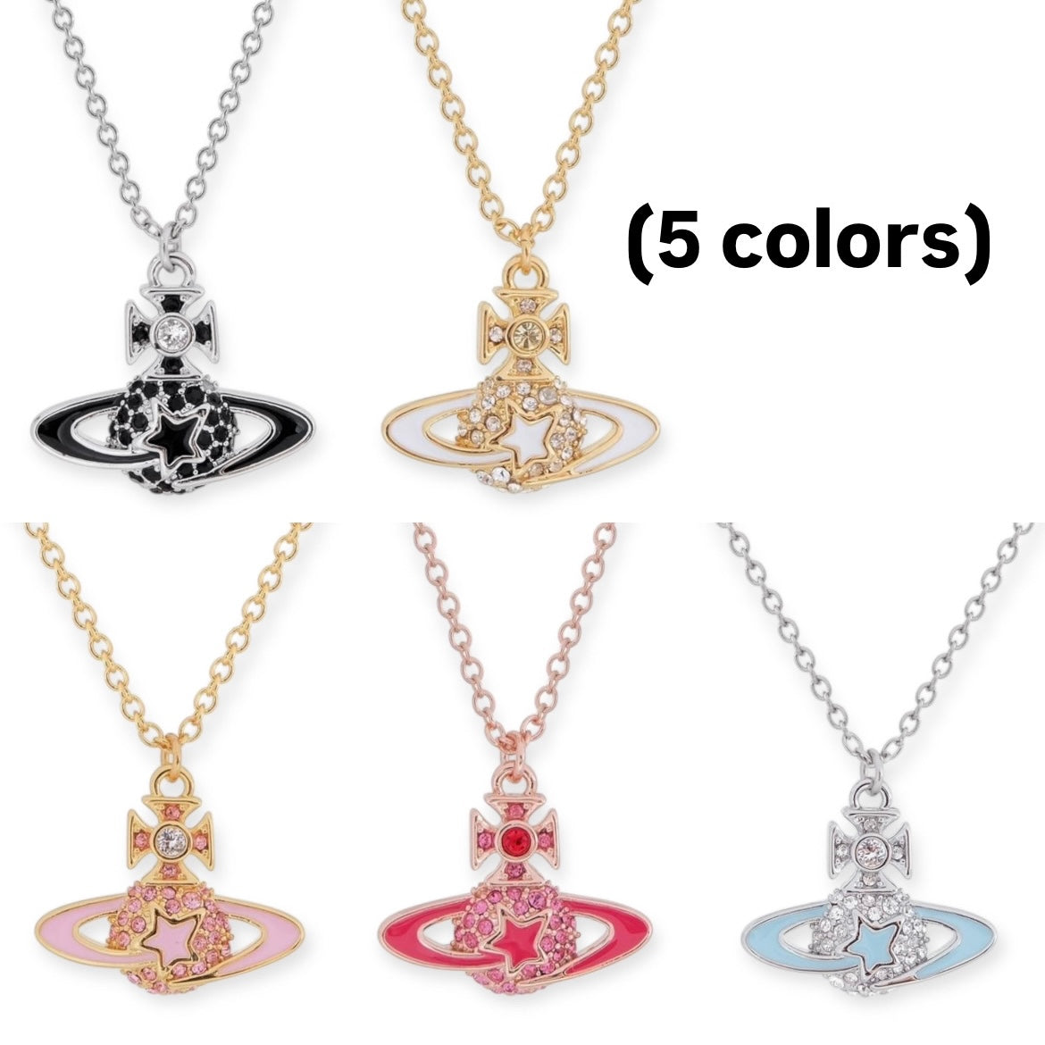 Shooting Star Mini Gem Studded Orb Pendant Necklace (5 Colors)