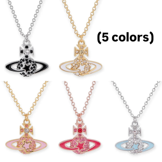 Shooting Star Mini Gem Studded Orb Pendant Necklace (5 Colors)