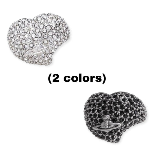 Gem Studded Encrusted Covered Heart Orb Ring (2 Colors)