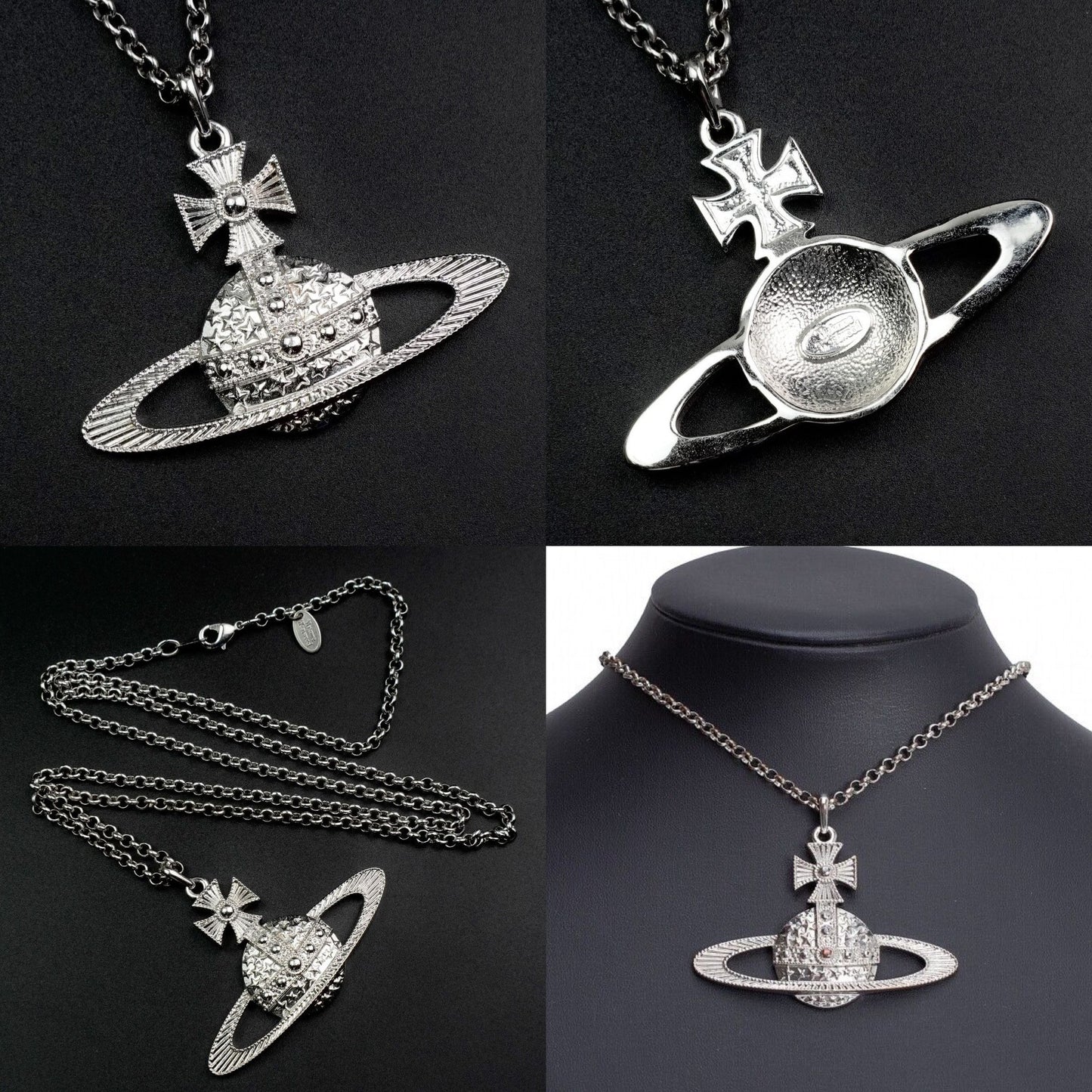 Star Studded Design Silver Orb Pendant Necklace