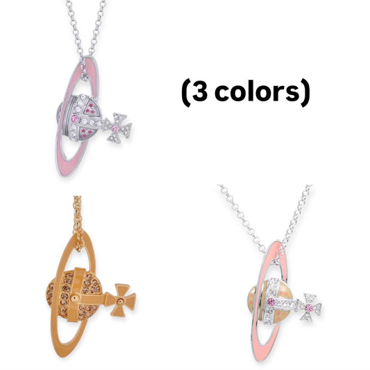 Sideways Hanging Colorful Orb Saturn Necklace (3 colors)