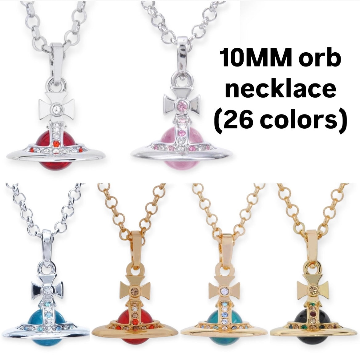 10MM Small Saturn Orb Pendant Necklace (26 Colors)