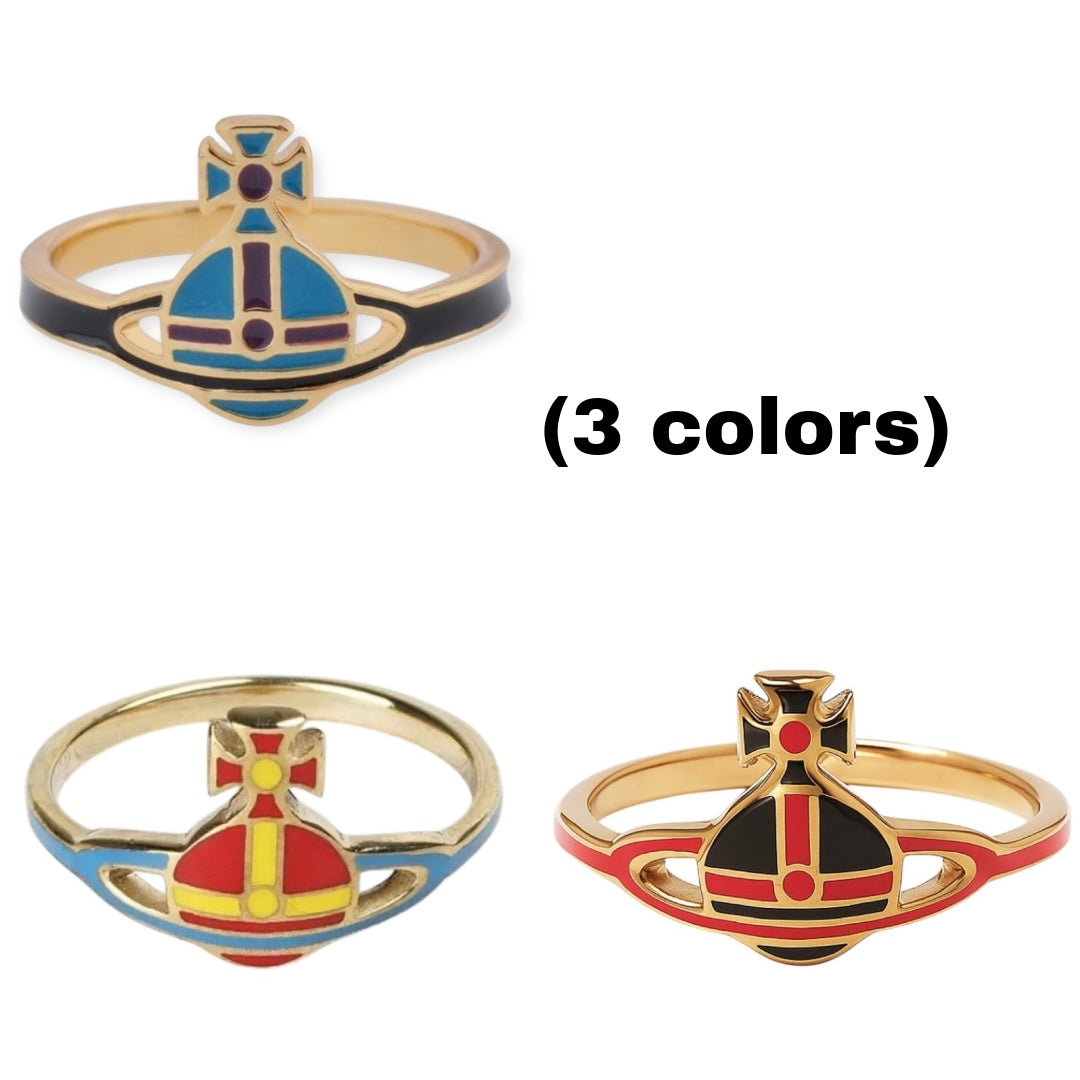 Multicolor Colorful Abstract Orb Design Gold Ring (3 colors)