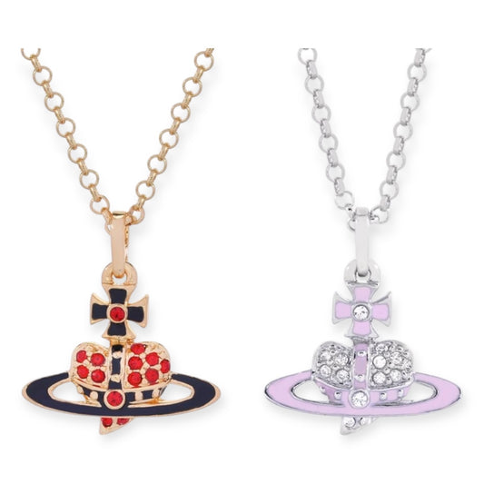 Heart Shaped Mini Gem Studded 10MM Pendant Orb Necklace (2 colors)