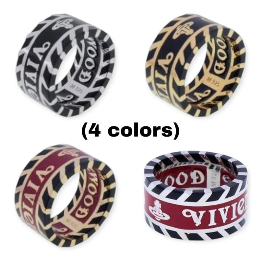 Multi Color Striped Stripes Lacquer Orb Design Ring (4 Colors)