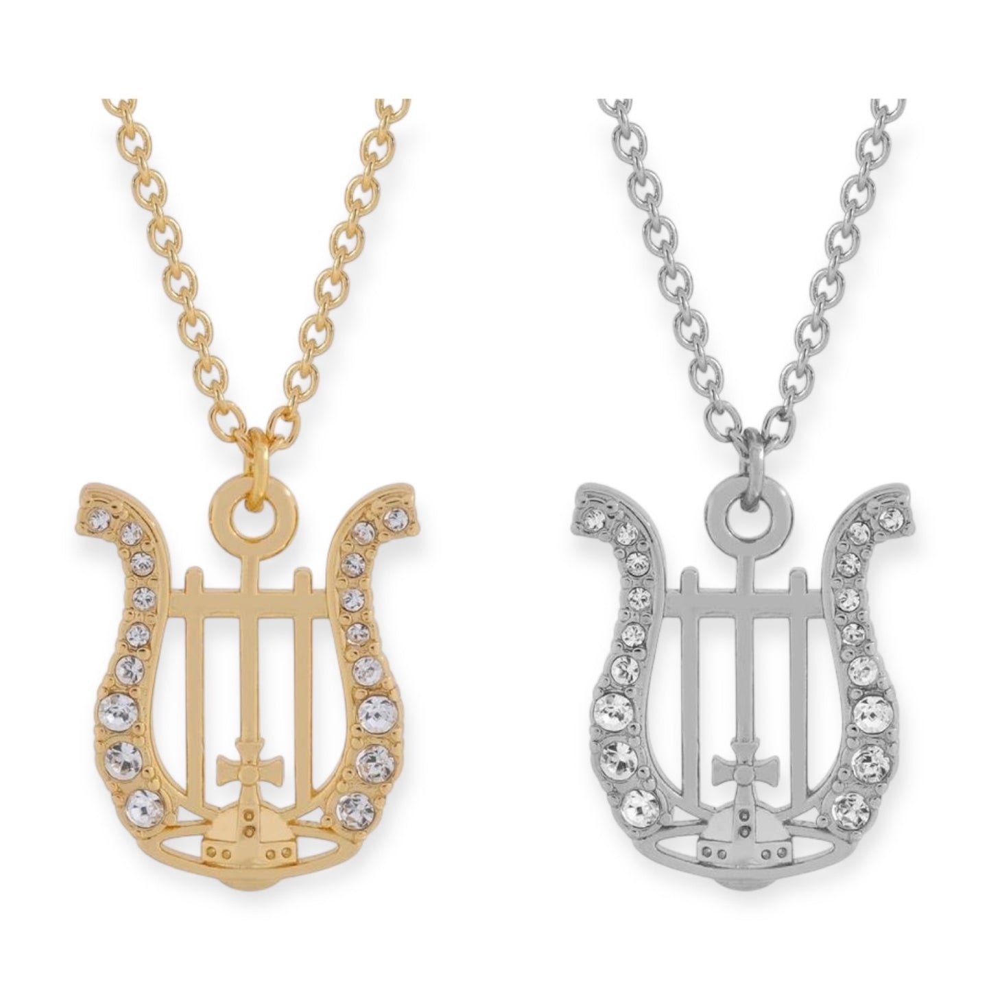 Gem Studded Horseshoe Orb Pendant Gem Necklace Gold & Silver (2 Colors)