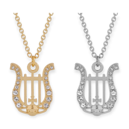 Gem Studded Horseshoe Orb Pendant Gem Necklace Gold & Silver (2 Colors)