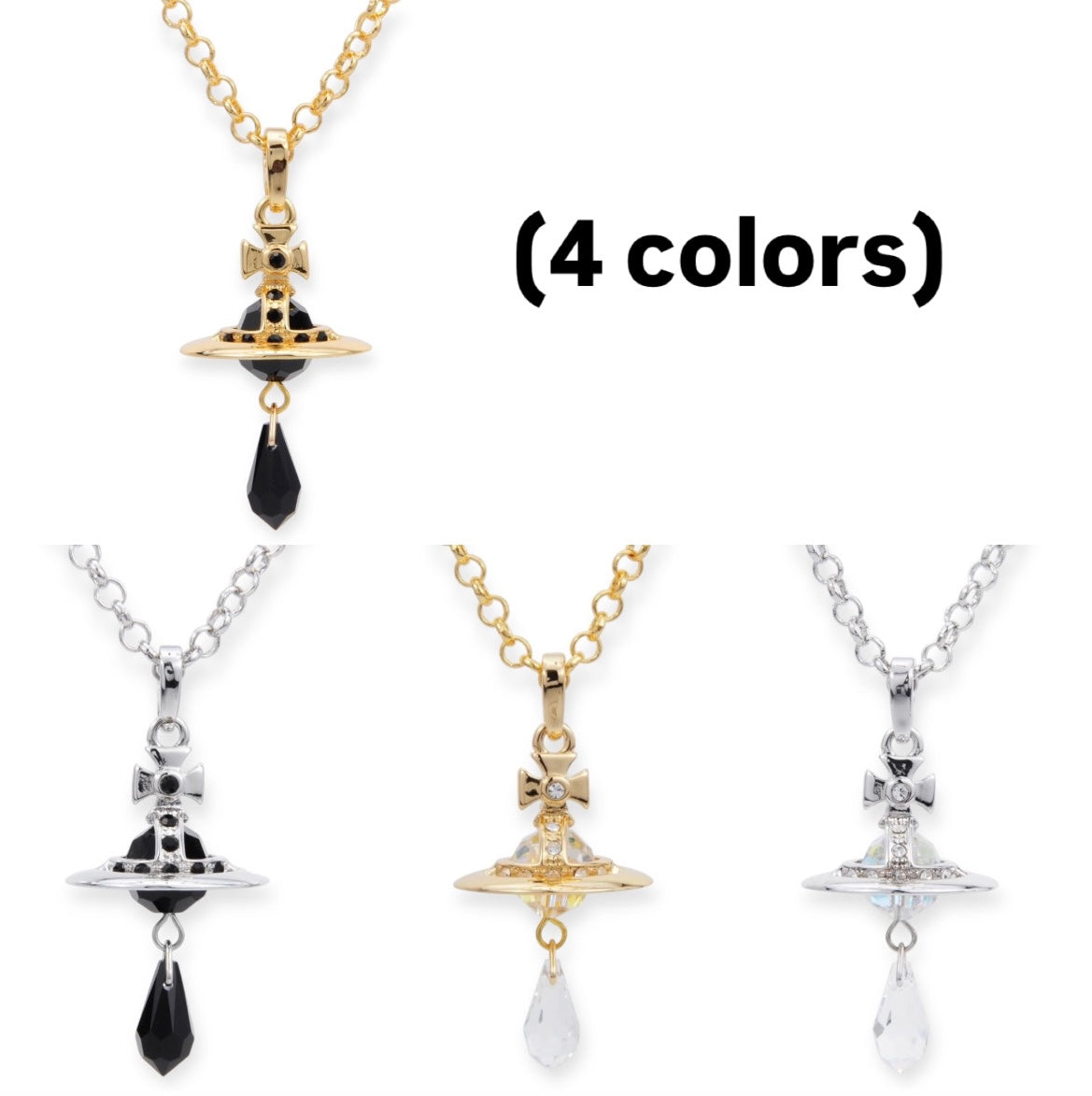 Crystal Orb Water Drop Pendant Necklace (4 Colors)