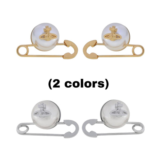 Safety Pin Pearl Design Earrings Gold & Silver (2 Colors)