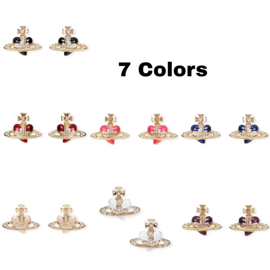 Mini Heart Orb Design Gold Earrings (7 Colors)