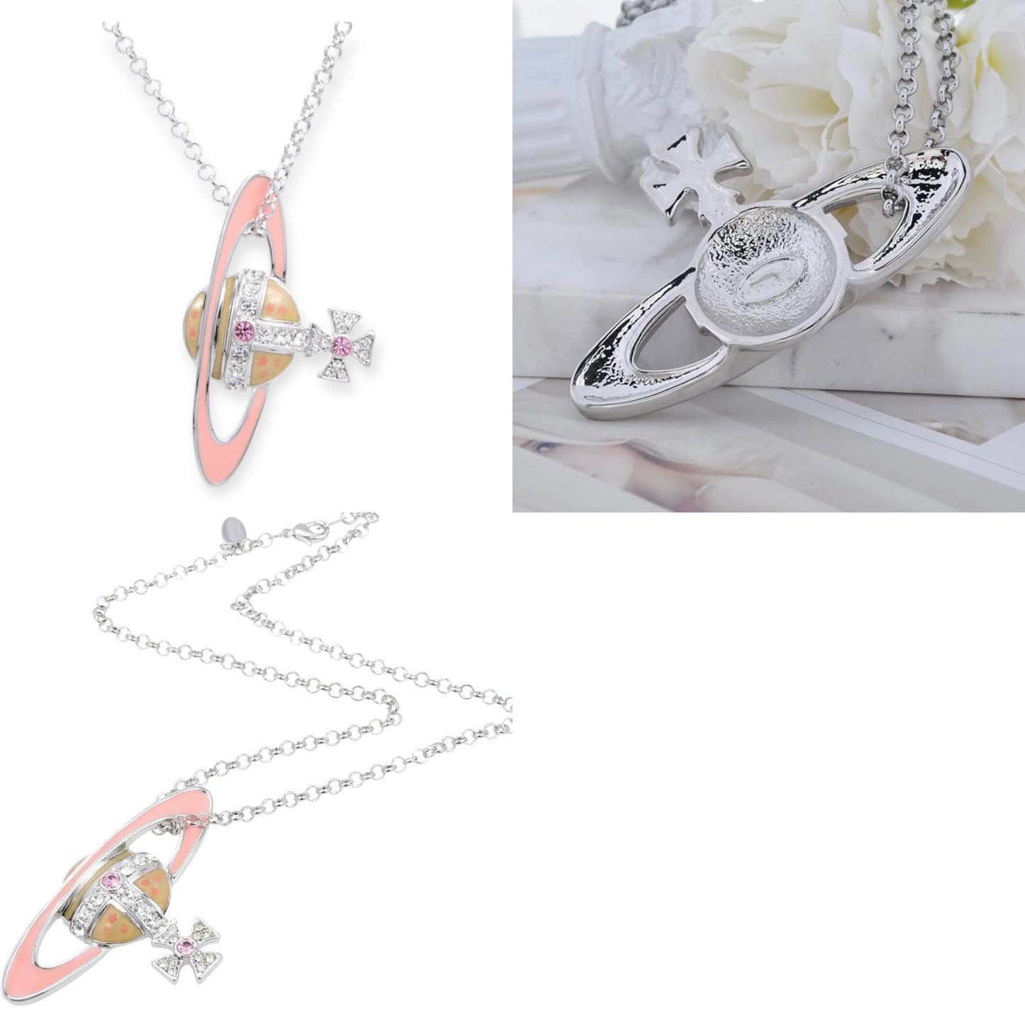 Sideways Hanging Colorful Orb Saturn Necklace (3 colors)