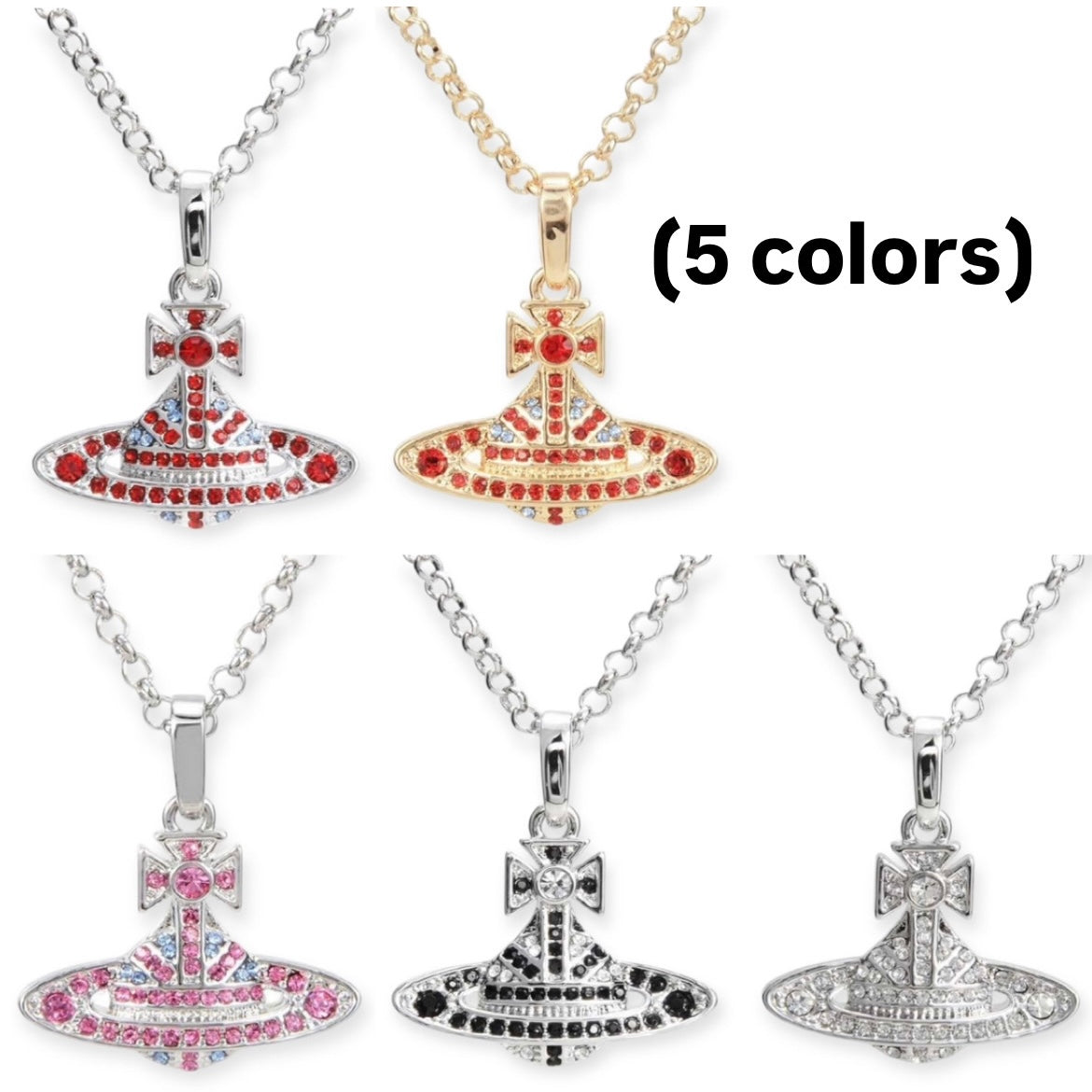 Gem Studded Union Jack Orb Pendant Necklace (5 Colors)