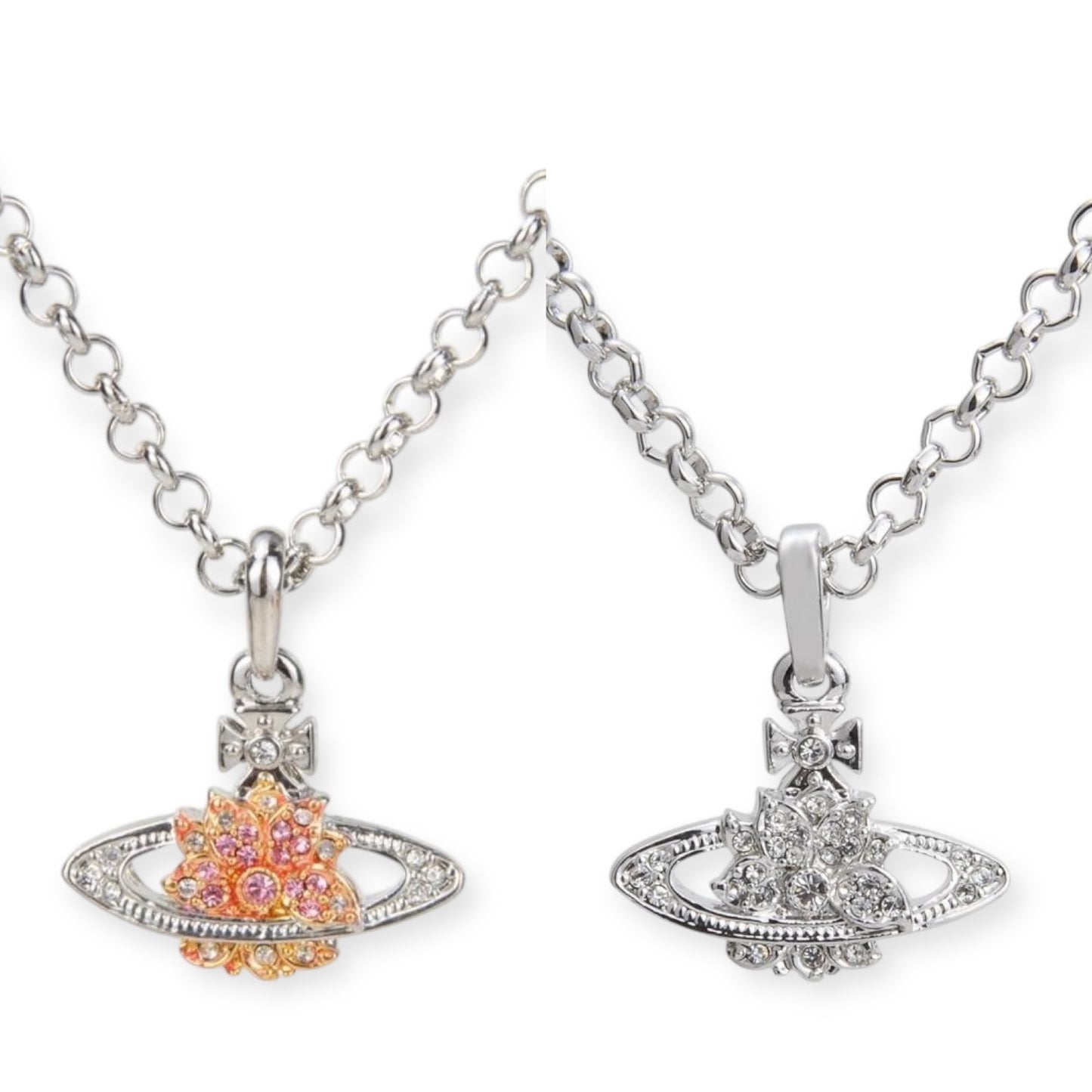 Lotus Flower Design Crystal Pendant Necklace Orange & Silver (2 Colors)