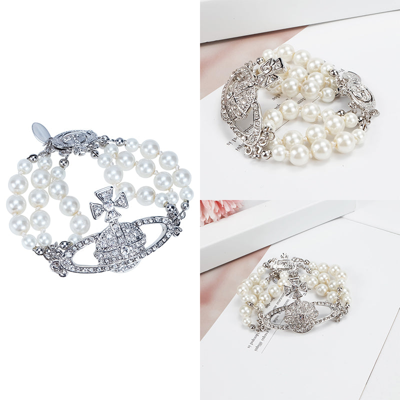 Triple Layer Beaded Orb Pendant Gold & Silver Bracelet (2 Colors)