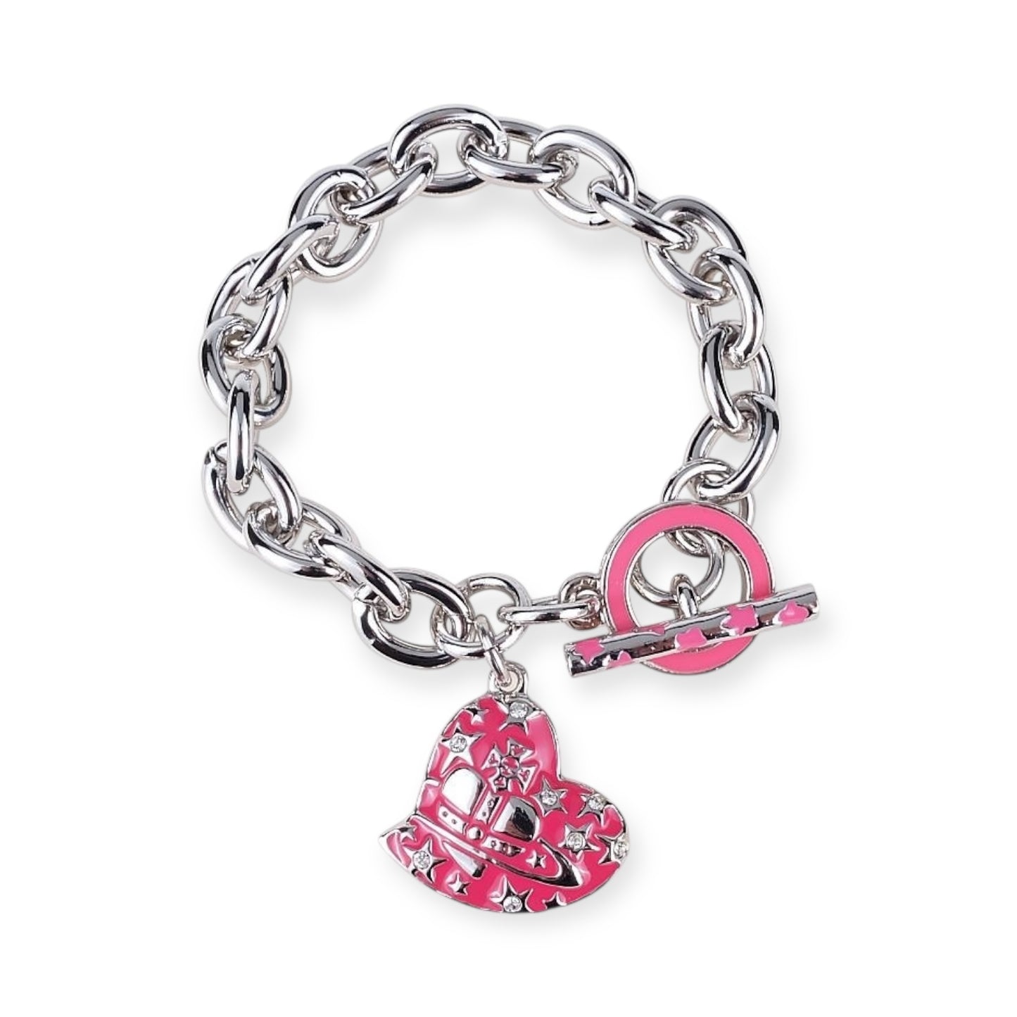 Heart Shape Asymmetrical Hanging Star Gem Studded Hanging Pendant Bracelet (3 Colors)