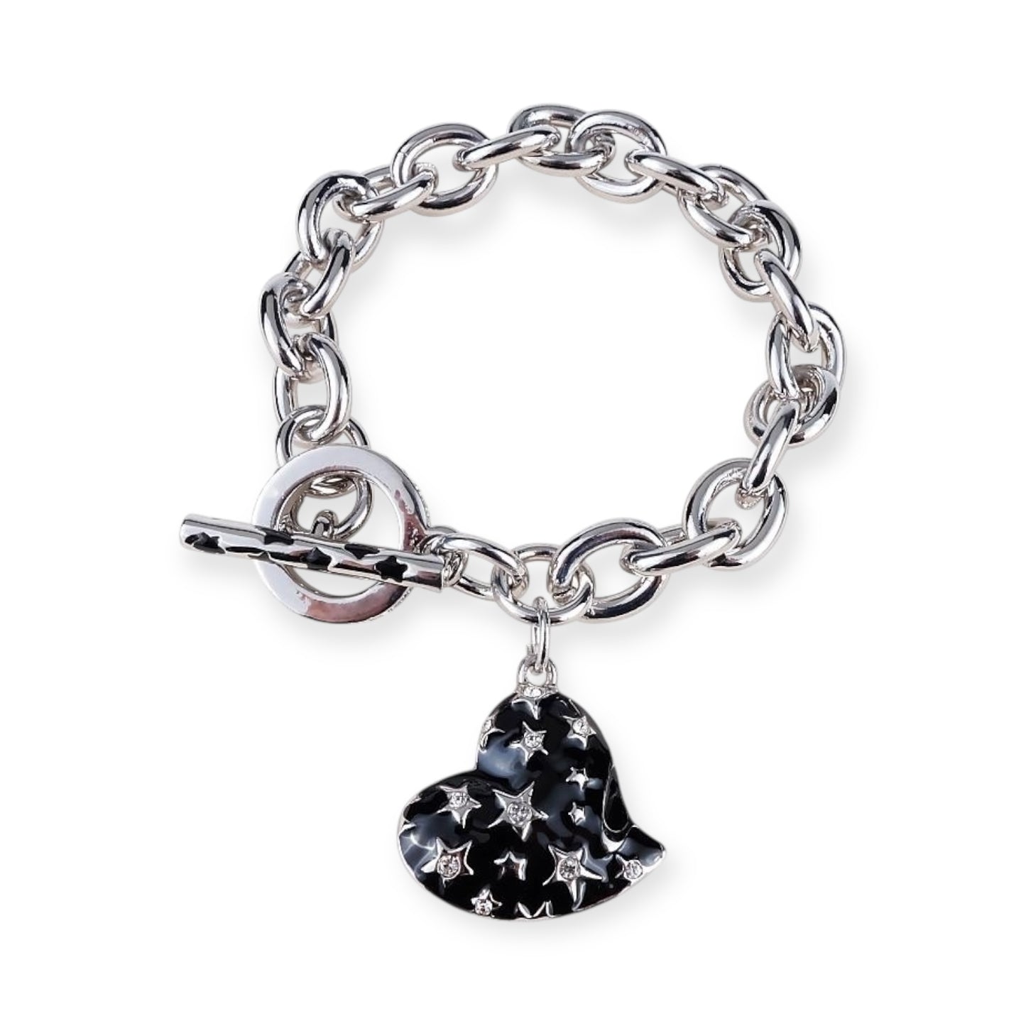 Heart Shape Asymmetrical Hanging Star Gem Studded Hanging Pendant Bracelet (3 Colors)