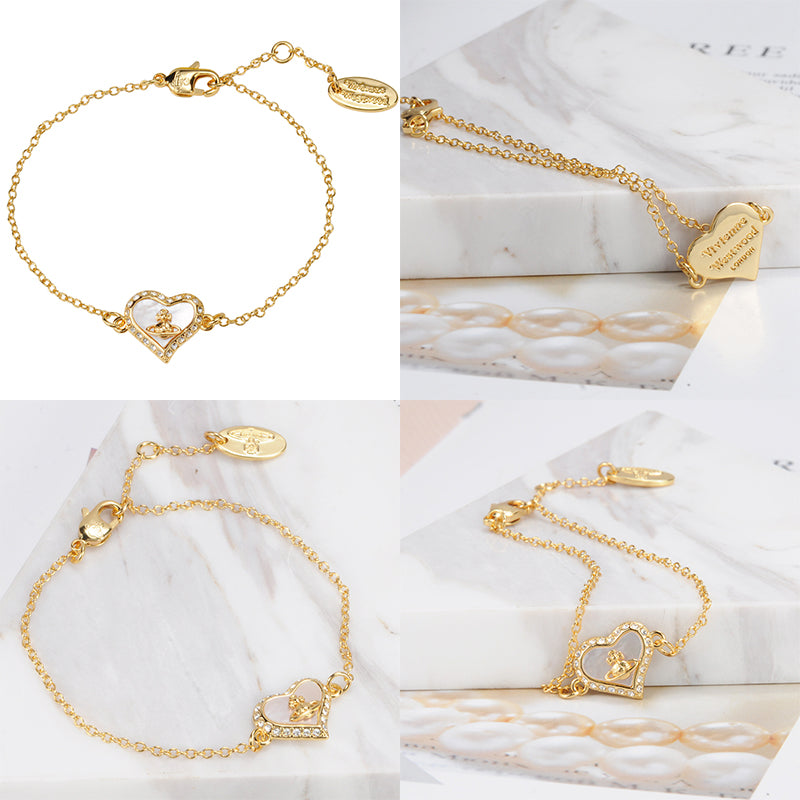 Heart Shaped Shape Plate Design Colorful Pendant Gem Studded Bracelet (4 Colors)