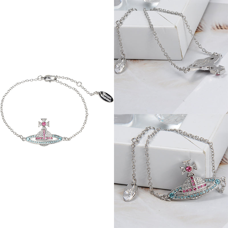 Gem Studded 2D Orb Pendant Bracelet (5 Colors)