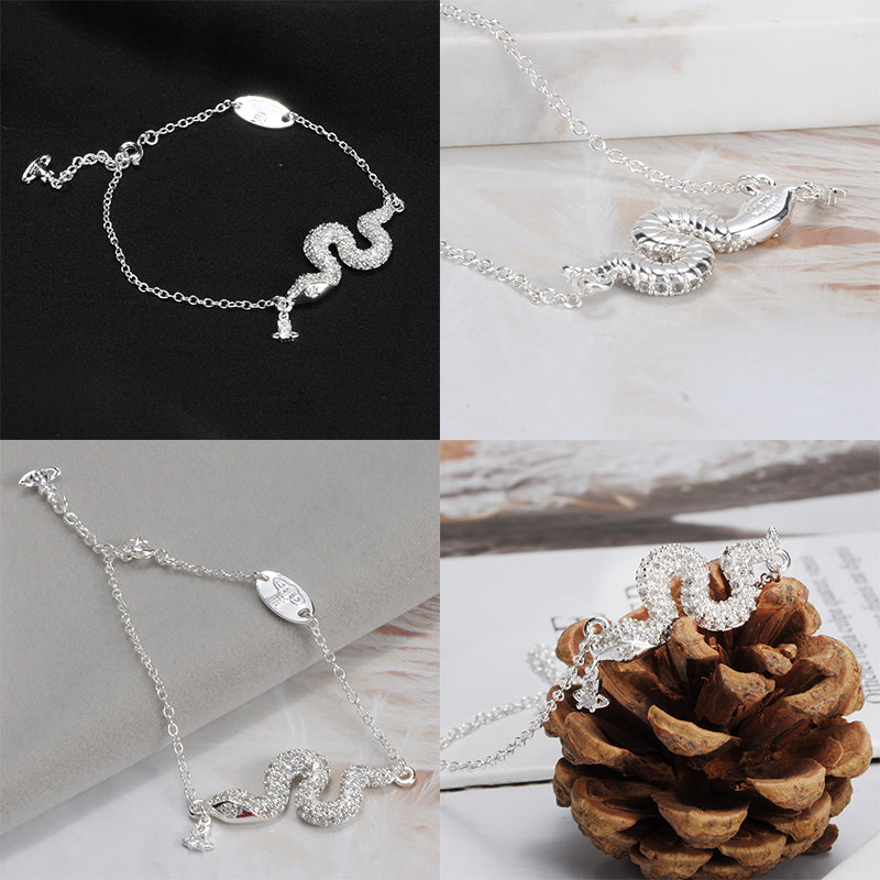 Snake Silver Gem Studded Pendant Orb Bracelet